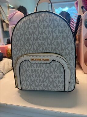 Michael Kors White MK Logo Mini Backpack with Gold Hardware